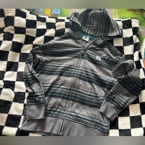 Boys 10/12 DC Gray Zip-Up Hoodie with Teal Stripe Detail